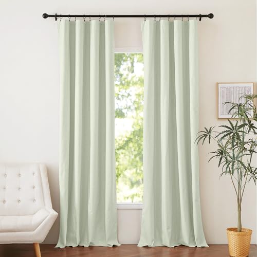 NICETOWN 100% Blackout Greyish Green Linen Curtains