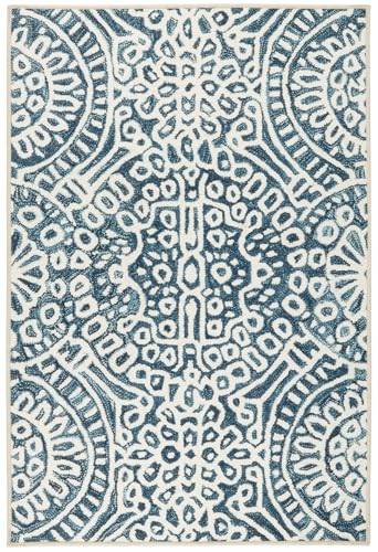 Dash and Albert Temple Ink Machine Washable Area Rug - Runner - 2.5' x 8' Blue - Geometric Accent Rug - Anti-Slip Backing, Lightweight, Machine Washable, High Traffic Areas Kitchen, Mudroom, Entryway