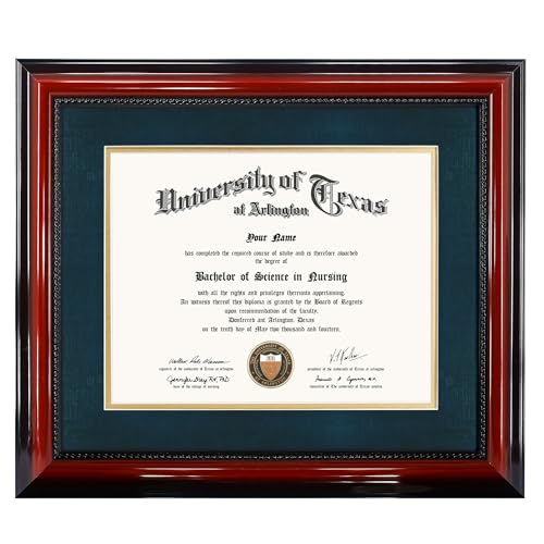 GMFrames 11x14 Diploma Degree Frame with Navy Mat or Display 15x18 Certificates without Mat,Solid Wood,Cherry Finish with Intricate Black Rope Detail,UV Protection Acrylic