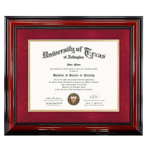 GMFrames 11x14 Diploma Degree Frame with Red Mat or Display 15x18 Certificates without Mat,Solid Wood,Cherry Finish with Intricate Black Rope Detail,UV Protection Acrylic
