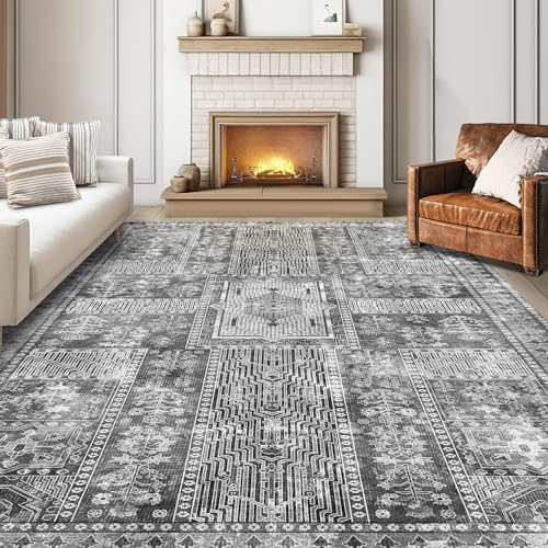 Vintage 6' x 9' Washable Area Rug (Grey)