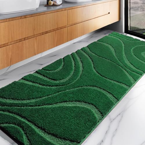 DEXDE Bathroom Rugs Runner 24 x 72 Inch Extra Long Bath Rug Non-Slip Machine Washable Bath Mats Green Soft Carpets for Floor, Tub and Shower