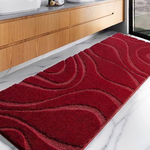 DEXDE Bathroom Rugs Runner 24 x 72 Inch, Extra Long Bathroom Rug Non-Slip Machine Washable Bath Mats, Burgundy Red Soft Carpets for Shower