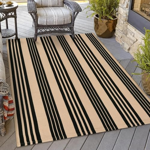 OJIA Outdoor Area Rugs 4'x6' (Black/Tan)