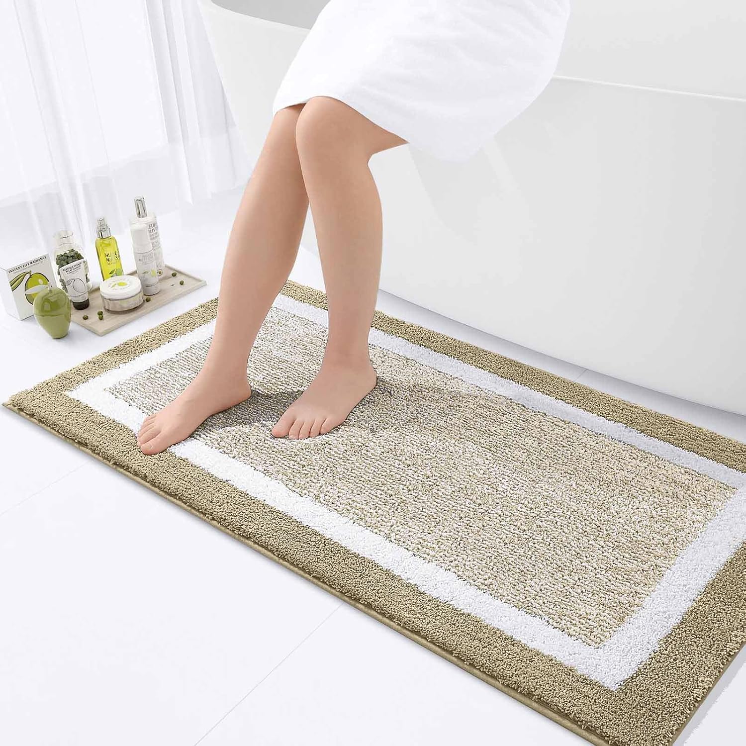 OLANLY Bathroom Rugs 44x24 (Runner, Beige)