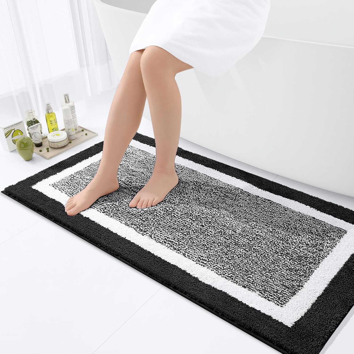 OLANLY Bathroom Rugs 44x24 (Runner, Black)