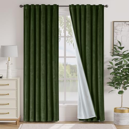 Lazzzy Green Velvet Blackout Curtains 90"
