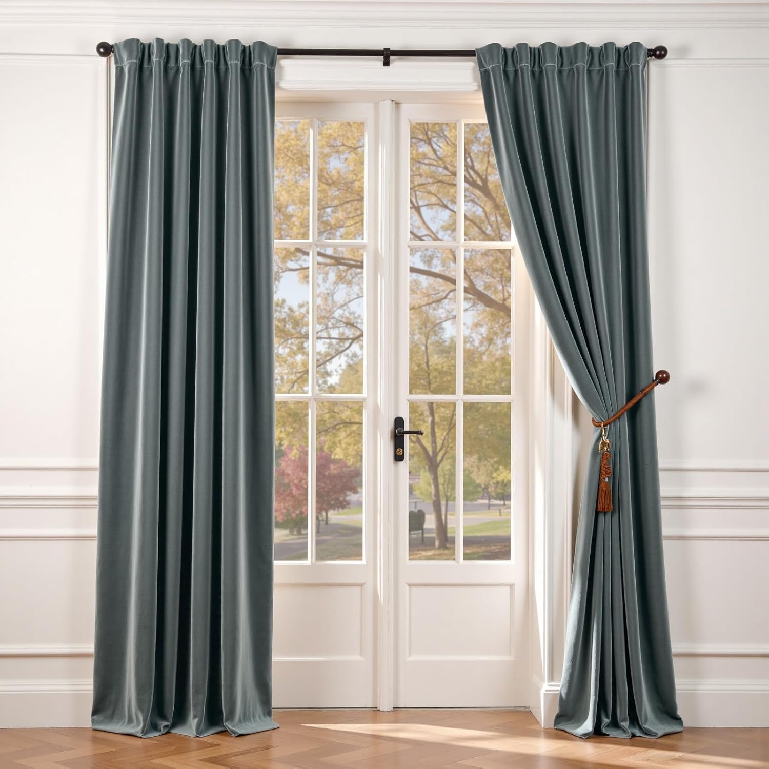 Lazzzy Velvet Blue Curtains 90 Inches Long Blackout Thermal Insulated Room Darkening Lined Curtain Drapes Luxury Back Tab Window Treatments for Bedroom Living Room 2 Panels, 52 x 90 Inch, Aegean Blue