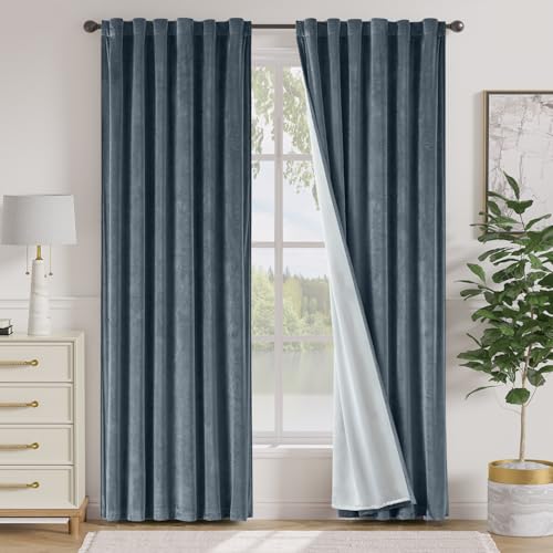 Lazzzy Blue Blackout Velvet Curtains 84"