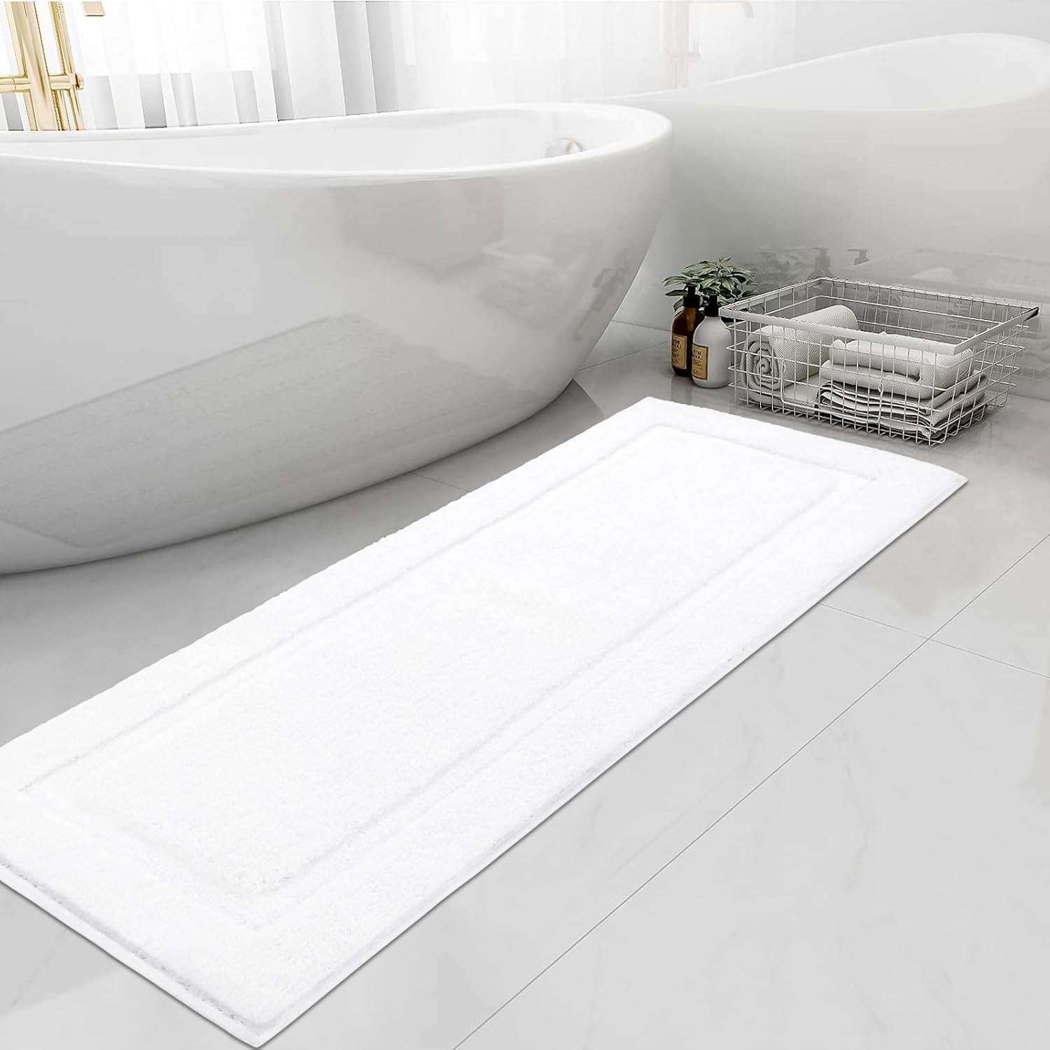 SHACOS Super Soft Bathroom Rugs 24"x60" Long Bath Mats Runner Non Slip Washable Absorbent Bath Rugs Carpets for Bathroom Floor Tub Shower Vanity Sink Home Decor Accessories, White 2'x5'