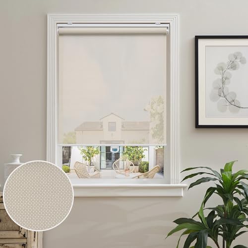 AOSKY Cordless Roller Shades for Windows Light Filtering Shades with 5% Openness Solar Screen Semi Sheer Roller Blinds UV Protection for Office and Home. Easy to Install 43" W x 72" H (Beige)