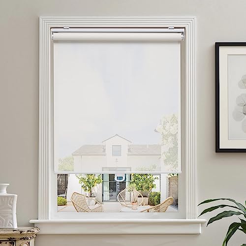 AOSKY Cordless Roller Shades for Windows Light Filtering Shades with 5% Openness Solar Screen Semi Sheer Roller Blinds UV Protection for Office and Home. Easy to Install 39" W x 72" H (White)