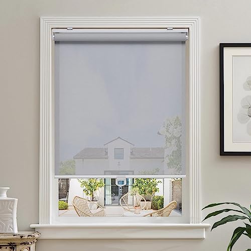 AOSKY Cordless Roller Shades for Windows Light Filtering Shades with 5% Openness Solar Screen Semi Sheer Roller Blinds UV Protection for Office and Home. Easy to Install 42" W x 72" H (Grey)