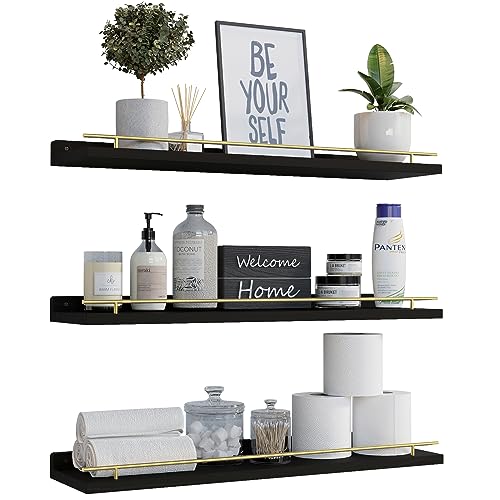 WOPITUES Floating Shelves 24 inch (Black and Gold)