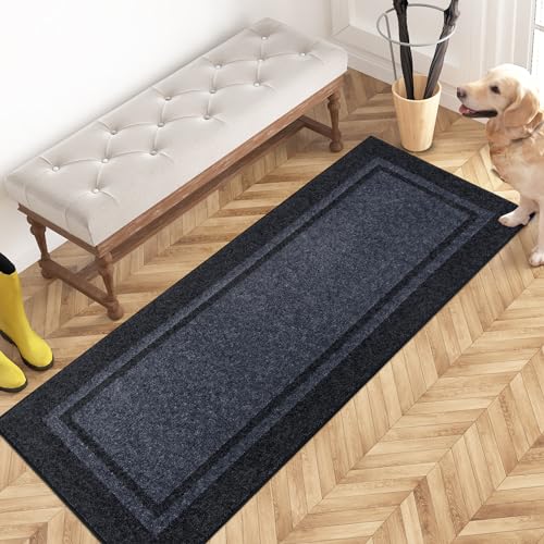 PURRUGS Dirt Trapping Door Mat 24" x 60", Non-Slip/Skid Machine Washable Entryway Rug, Shoes Scraper, Area Rug, Super Absorbent Welcome Mat for Muddy Wet Shoes and Paws, Bluish Grey & Charcoal