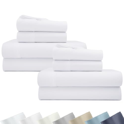 California Design Den 2-Pack Full Size Sheet Sets - 400 Thread Count 100% Cotton Sateen - Extra Soft, Breathable & Cooling Sheets, Wrinkle Resistant, 2 Sets of Deep Pocket Bed Sheets - Bright White