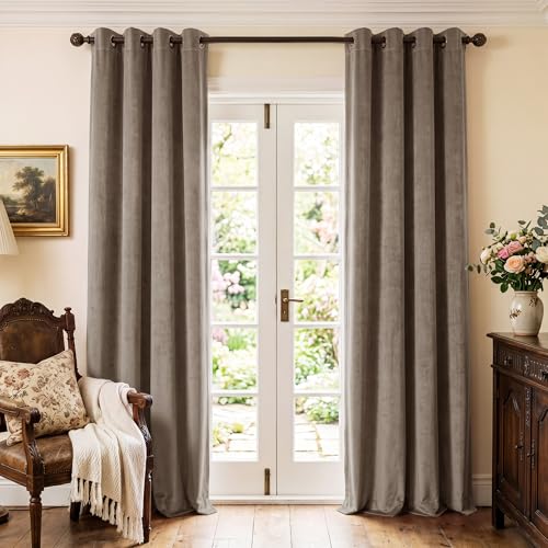 StangH 96 inch Length Taupe Velvet Curtains - Light Dimming Sliding Door Drapes Privacy Added, Solid Classic Window Treatment Thermal Insulated for Nursery/Dining Room, W42 x L96, 2 Panels