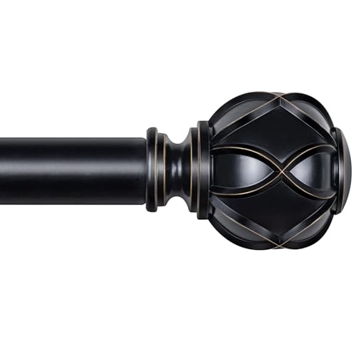 KAMANINA Black Curtain Rod for Windows 72 to 144 Inches (6-12ft) Long Heavy Duty Curtain Rods, 7/8 Inch Adjustable Drapery Rods with Decorative Netted Texture Finials