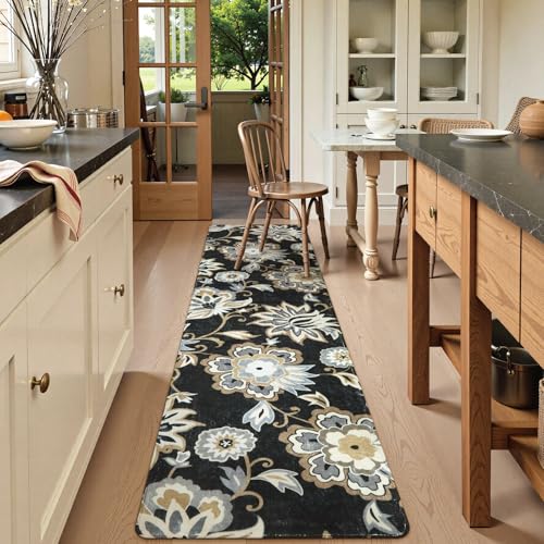 Lahome Floral Black Rug Runner