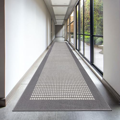 Ileading Runner Rug for Hallways 2.6'x12' Heavy-Duty Durable Entryway Floor Mat with Non Slip Rubber Backing High Traffic Carpet Machine Washable Accent Farmhouse Rugs for Kitchen, Living Room(Grey)