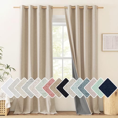 NICETOWN Oatmeal Linen 100% Blackout Curtains