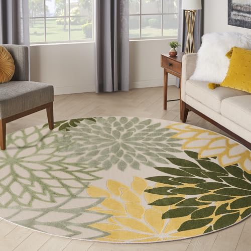 Nourison Home Aloha Indoor/Outdoor Green Multicolor 7'10" x Round Area Rug, Easy-Cleaning, Non Shedding