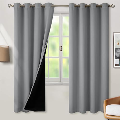 BGment Thermal Insulated 100% Blackout Curtains 72 Inch Length 2 Panels, Total Light Blocking Curtains for Bedroom, Grommet Window Drapes with Thick Black Liner, 52 Inch Wide Each Panel, Dove Grey