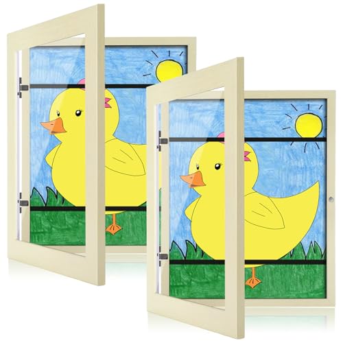 [2-Pack] Kids Art Frames, 9x12 Front Opening Kids Artwork Frames Changeable, Ivory Artwork Display Storage Frame for Wall, Holds 50 Pcs, for 3D Picture, Crafts, Children Drawing, Hanging Art,