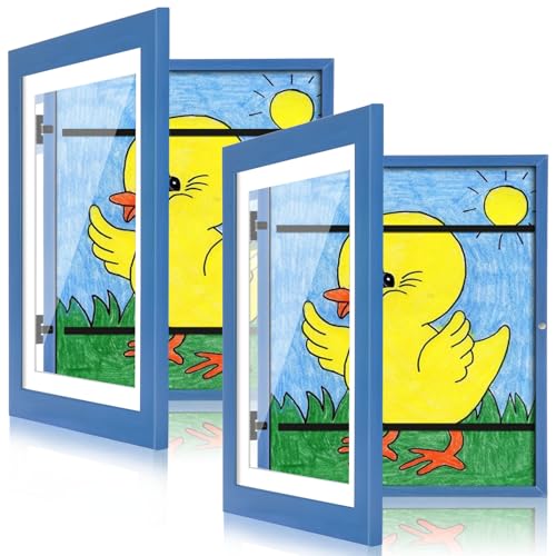 [2 Pack] Kids Art Frames, 10x12.5 Front Opening (Dark Blue)