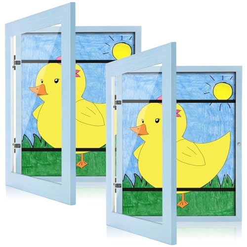 [2-Pack] Kids Art Frames, 9x12 Front Opening (Light Lake Blue)