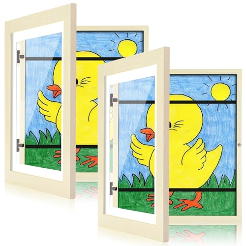 [2 Pack] Kids Art Frames, 10x12.5 Front Opening Kids Artwork Frames Changeable,Ivory Displays 8.5x11 With Mat and 10x12.5 Without Mat, Holds 50 Pcs, for 3D Picture, Crafts, Children Drawing, Hanging