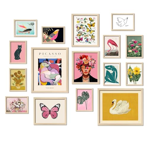 ANERZA 16 PCS Framed Eclectic Wall Art Decor