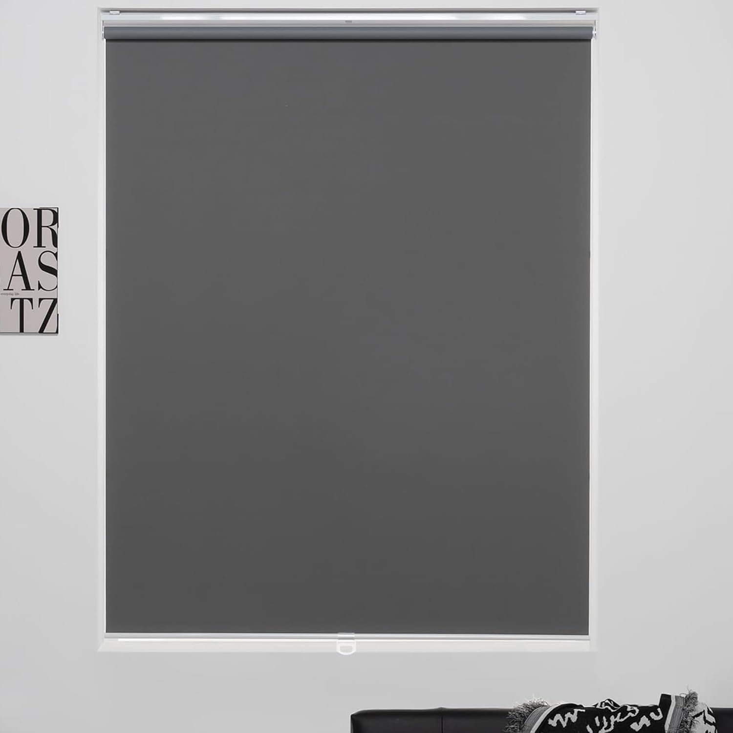 Cordless Roller Shades 100% Blackout Blinds for Windows and Doors, Pull Down Room Darkening Window Shades, Easy to Install for Home and Office, Grey, Fixed 75 Inches High, 37 Inches Width