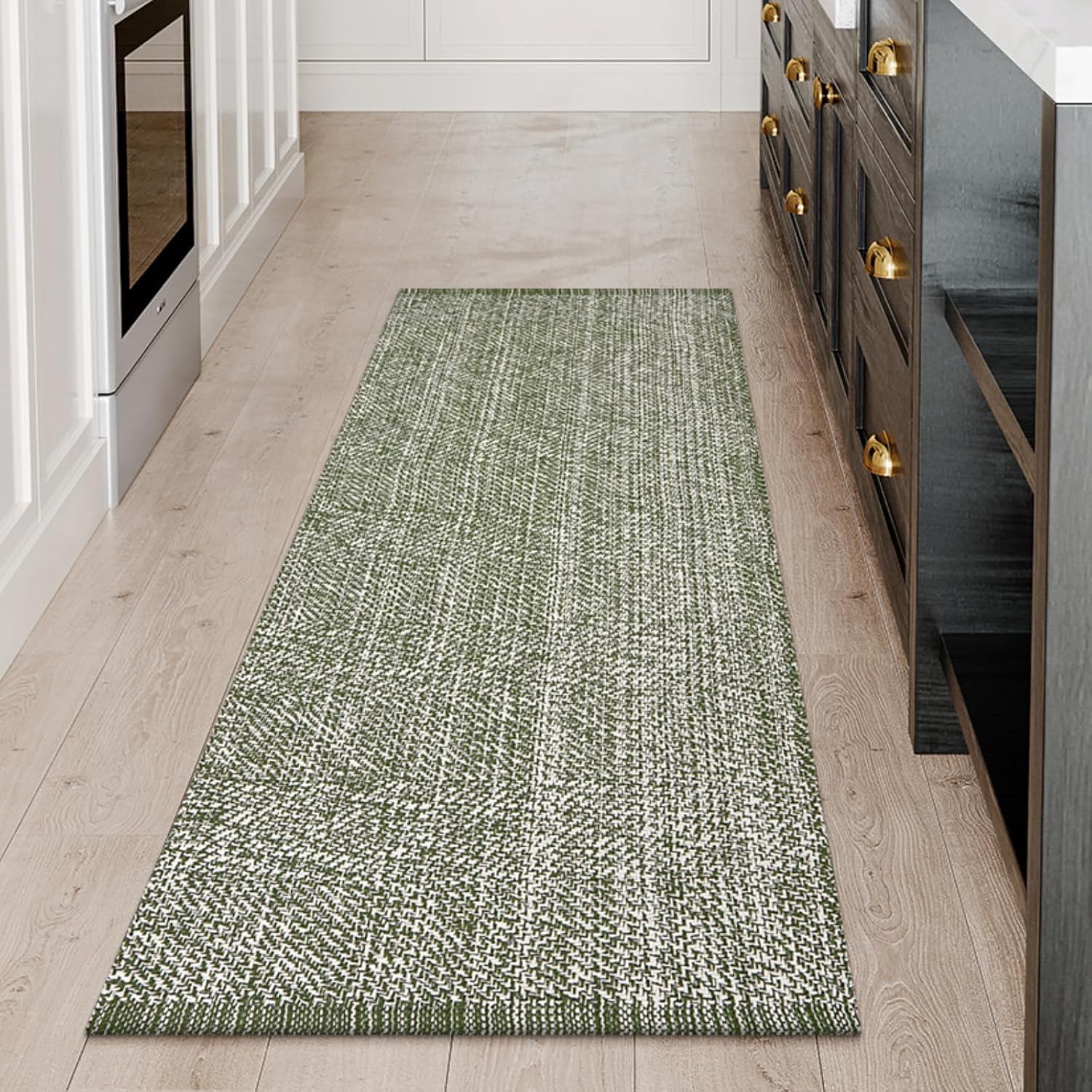 LEEVAN Washable Runner Rug (Green)