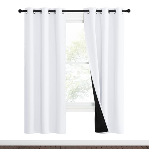 NICETOWN White Blackout Curtains 70 inches Long, 2 Pieces, 37" Wide Each Panel, Full Light Blocking Drapes with Black Liner for Nursery, Noise Reducing Thermal Insulated Draperies for Doorway