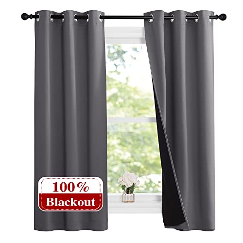 NICETOWN 100% Blackout Short Curtains (Grey)