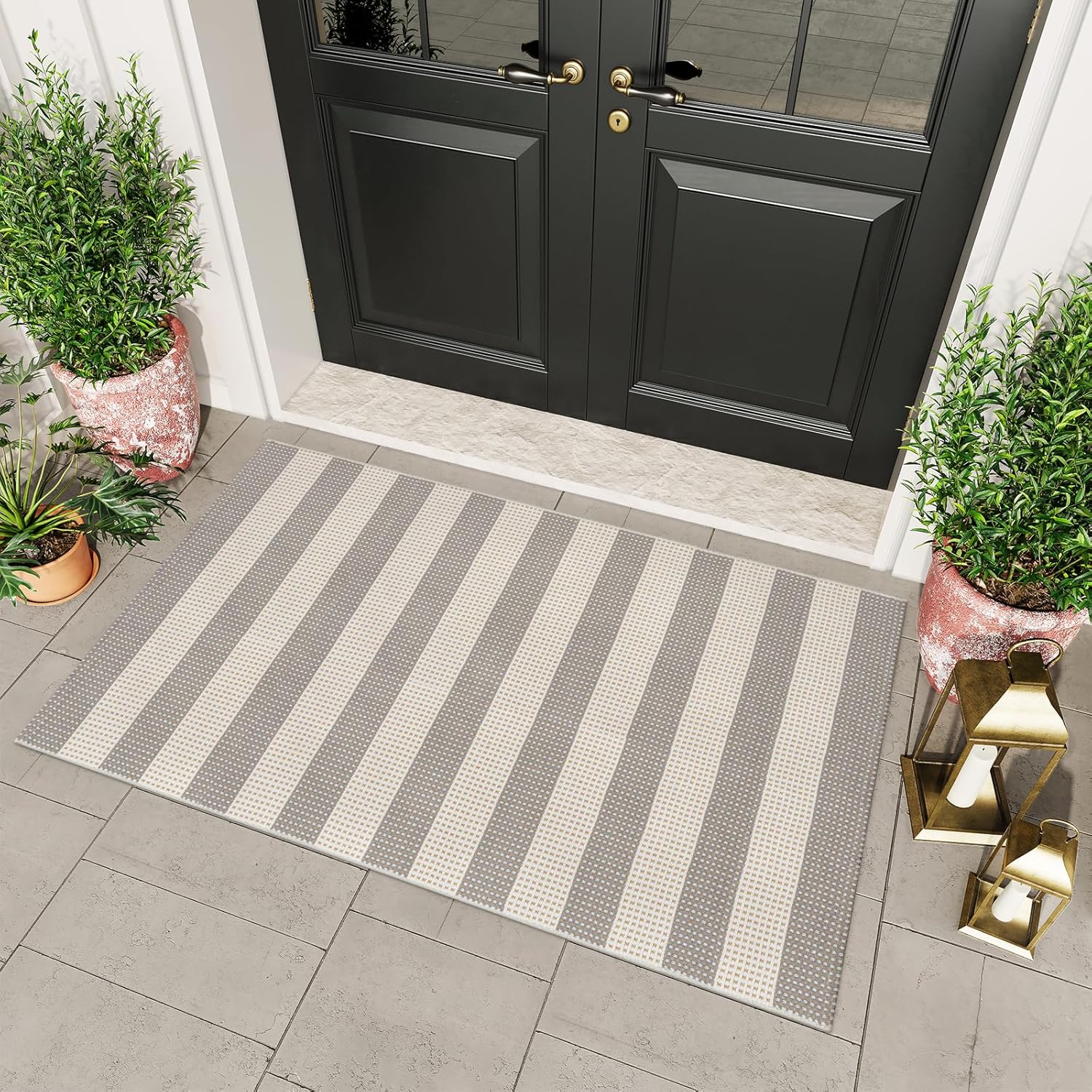 OJIA Indoor Outdoor Rug 3'x5' (Gray/White/Tan)