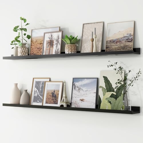 Picture Ledge Shelf, Floating Shelves Set of 2, 56 Inches Long Large Nursery Book Shelves for Toys Storage, Kids Bookshelf Wall Mounted for Living Room Bedroom Decor Books Photo Frames, Black