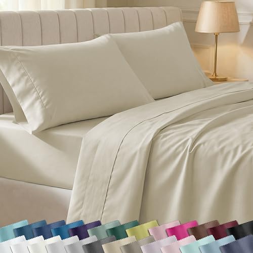 California Design Den Soft Twin Sheets Set - 400 Thread Count Sateen, Natural 100% Cotton Sheets, Deep Pockets, Cooling and Durable Bedding Set for Dorm Rooms & Adults - Beige (Golden Tone)