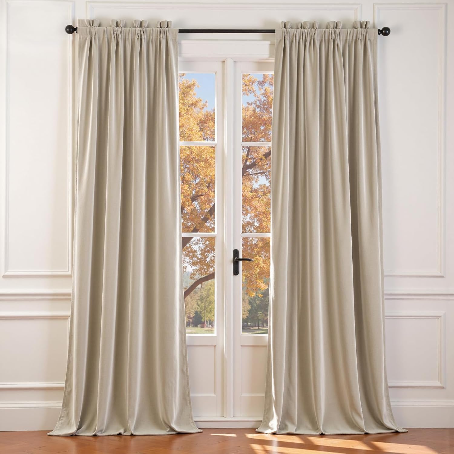 Lazzzy Beige Velvet Curtains 96 Inches Long Room Darkening Drapes for Bedroom Living Window Treatments Rod Pocket 2 Panels W42 x L96
