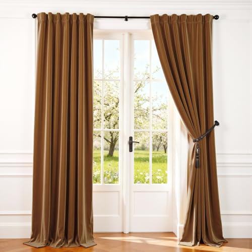 Lazzzy Velvet Glod Brown Curtains 108 Inches Long Thermal Insulated Drapes for Bedroom Living Room Blackout Window Treatments Rod Pocket 2 Panels, W62 x L108