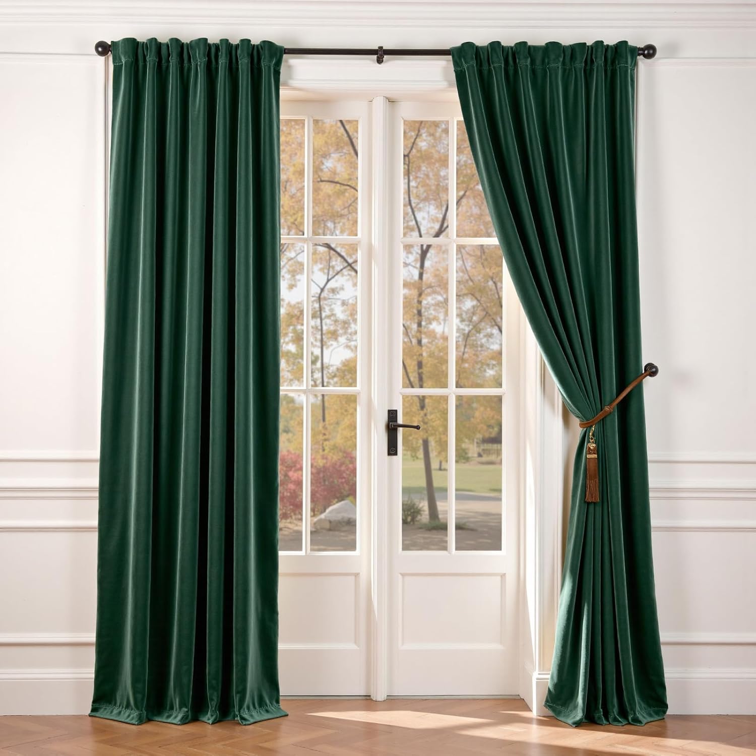 Lazzzy Velvet Curtains Emerald Green Blackout Drapes for Bedroom Living Window Treatments Luxury Rod Pocket 90 Inches Long 2 Panels, W62 x L90