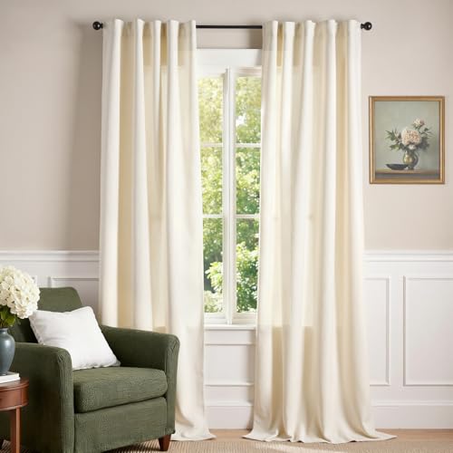 Lazzzy Ivory Velvet Curtains Light Filtering Thermal Insulated 120 Inch Long Back Tab Cream Drapes for Bedroom Living Room Window Treatments 2 Panels