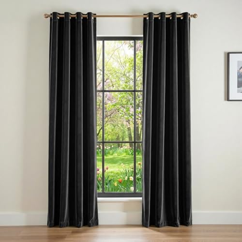 Lazzzy Velvet Blackout Curtains Black 84"