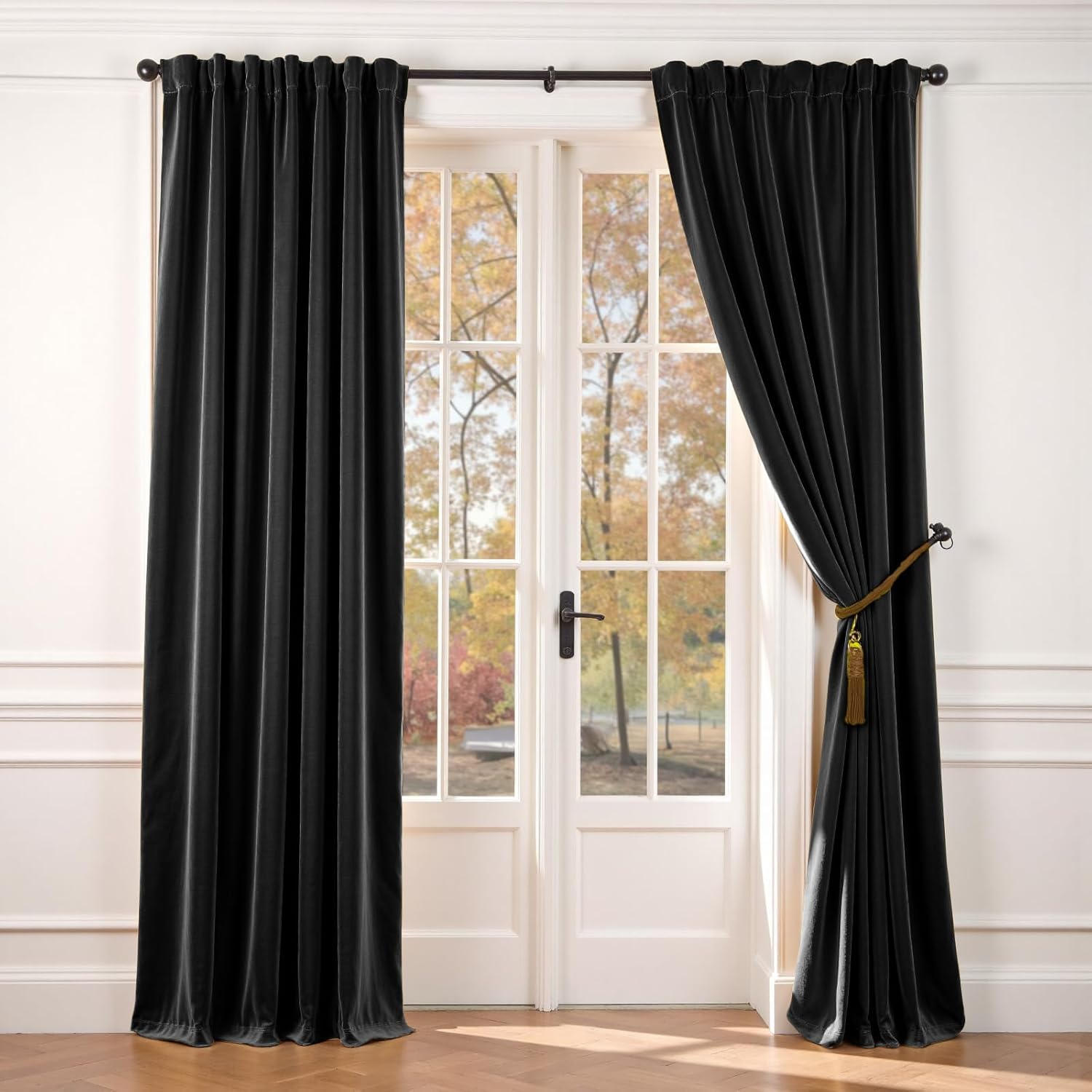 Lazzzy Velvet Curtains Black Thermal Insulated Drapes for Bedroom Living Room Blackout Window Treatments Luxury Rod Pocket 84 Inches Long 2 Panels, W62 x L84