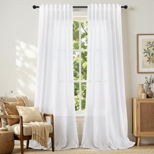 DANCURTON White Linen Curtains 100"