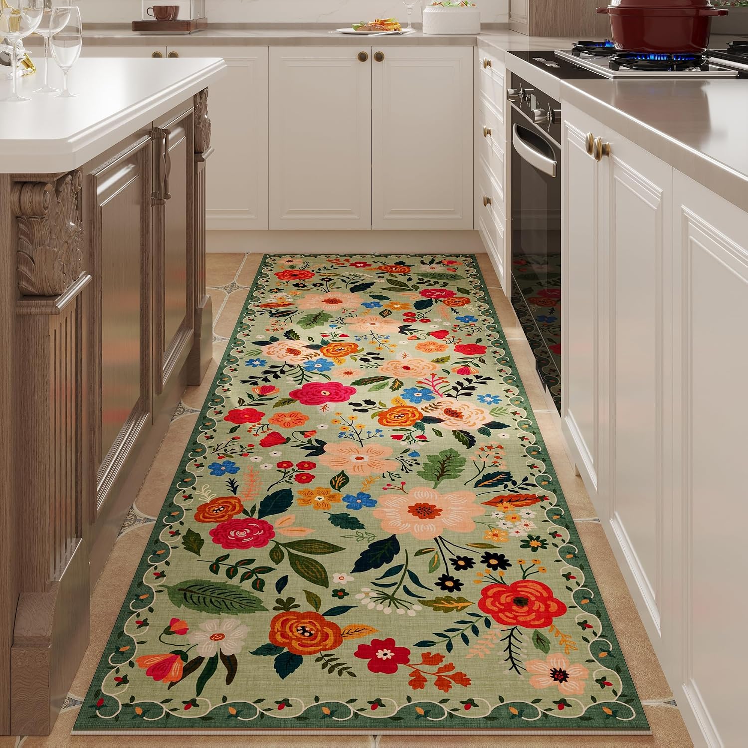 Rugcomf 2'6''x8' Washable Runner (Green)