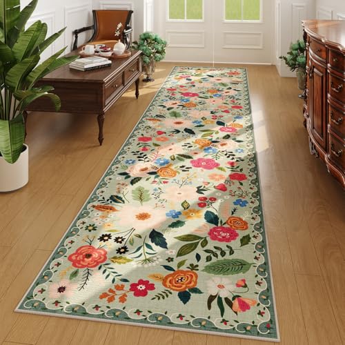 Rugcomf 2'x10' Floral Runner (Green)
