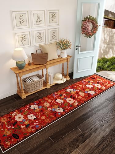 Rugcomf 2'x10' Floral Runner (Red)