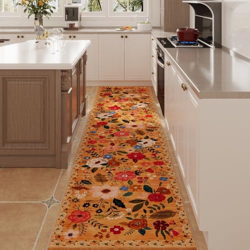 Rugcomf 2'x10' Floral Runner (Yellow)